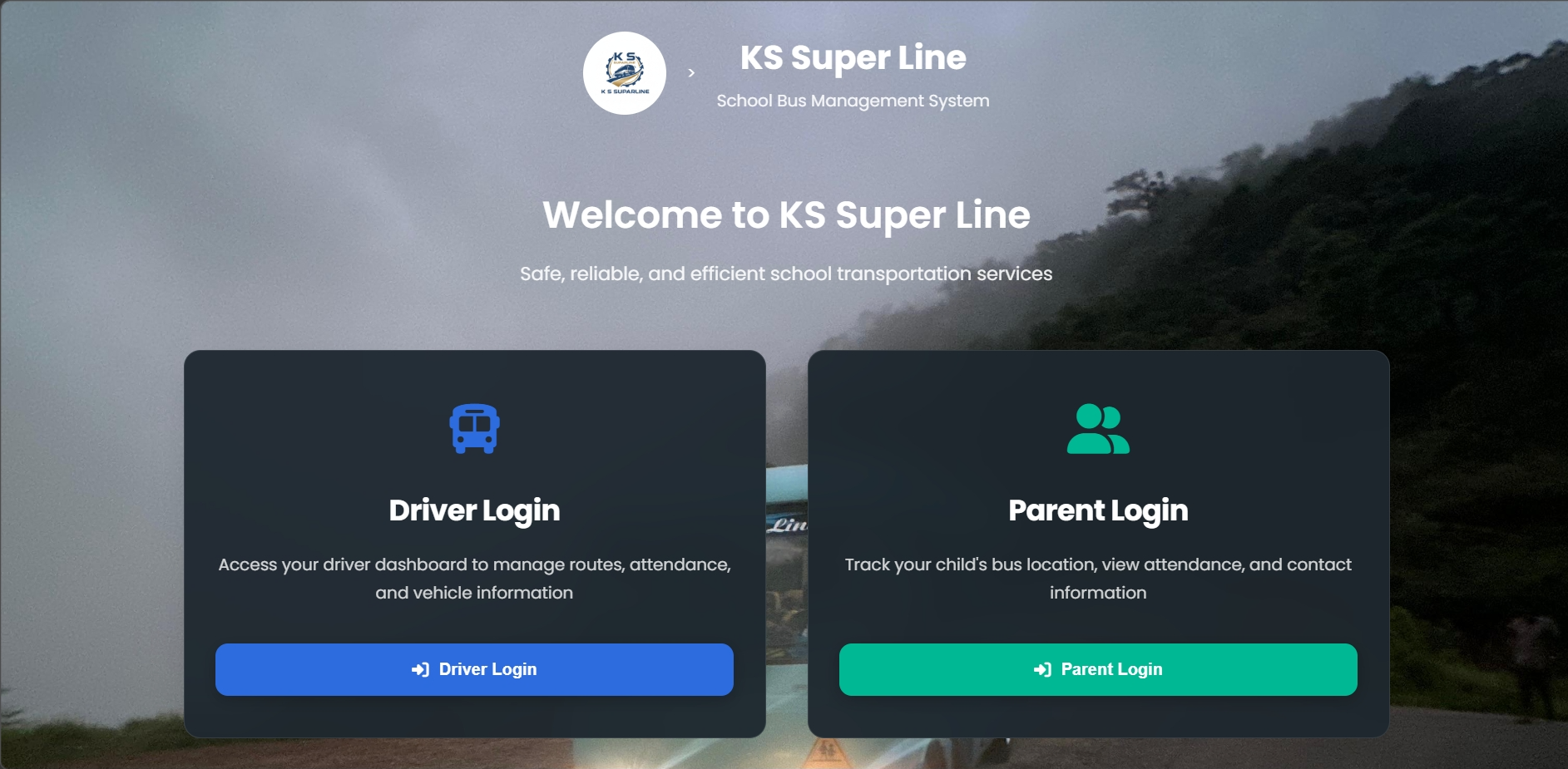 K S Super Line school bus tracking system interface
